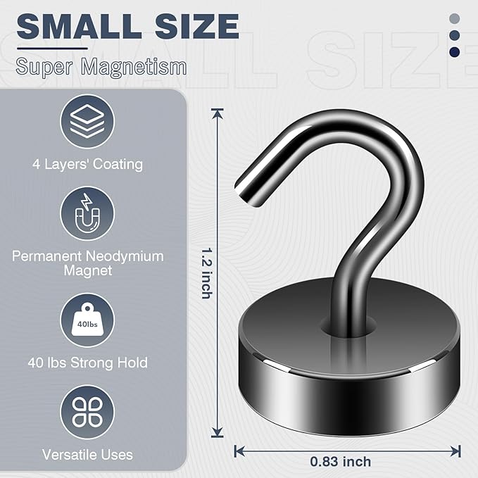 Neosmuk Magnetic Hooks, Cruise Ship Essentials, 4lb+ Heavy Duty Magnetic Hooks for Cruise Cabins, Refrigerator, Grill, Hanging, and Travel | Extra Strong Must-Haves Magnet Hook,Gunmetal,Pack of 4
