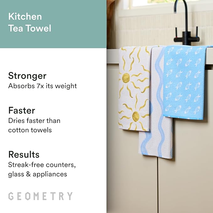 Tea Towels – Spring & Summer Collection – Quick-Dry, Ultra-Absorbent, Reusable Microfiber Kitchen Towels for Drying & Cleaning - Horizon - 3 Pack