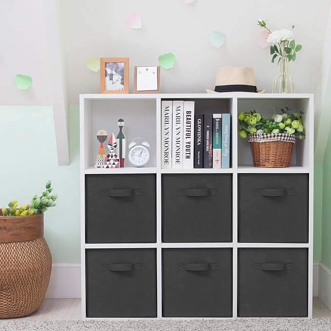 Storage Cubes, 11 Inch Cube Storage Bins, Set of 6, Fabric Foldable Storage Bins With Handles, Closet Storage Organizer Bins, Cubby Clothing Storage Baskets for Shelves, Black