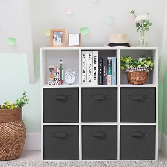Storage Cubes, 11 Inch Cube Storage Bins, Set of 6, Fabric Foldable Storage Bins With Handles, Closet Storage Organizer Bins, Cubby Clothing Storage Baskets for Shelves, Black