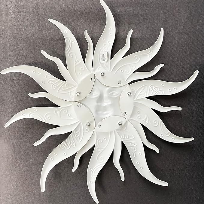 Metal Sun Wall Art Decor,17.3Inches Sun Face Garden Sculptures Statues Wall Art Decorations for Indoor and Outdoor, Room Garden Porch Fence Balcony Patio Decor