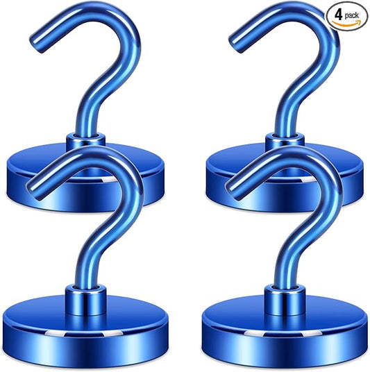 Neosmuk Magnetic Hooks Heavy Duty, Strong Magnet with Hook for Fridge, Super Neodymium Extra Strength Industrial Hooks for Hanging, Magnetic Hanger for Toolbox, Cruise, Grill(Navyblue,4 Pack)