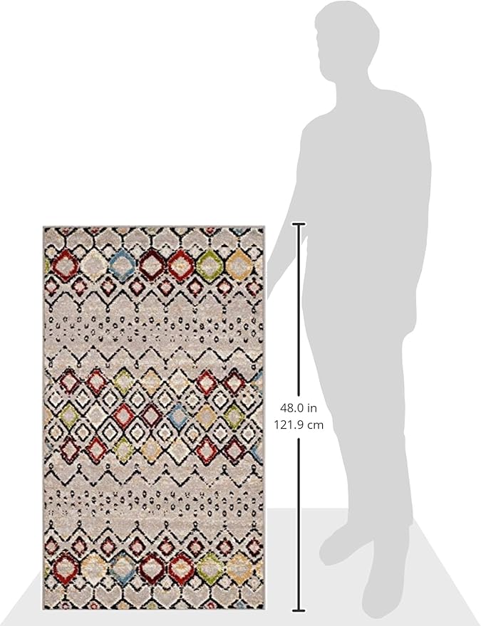 SAFAVIEH Amsterdam Collection Accent Rug - 2'3" x 4', Light Grey & Multi, Moroccan Boho Design, Non-Shedding & Easy Care, Ideal for High Traffic Areas in Entryway, Living Room, Bedroom (AMS108G)