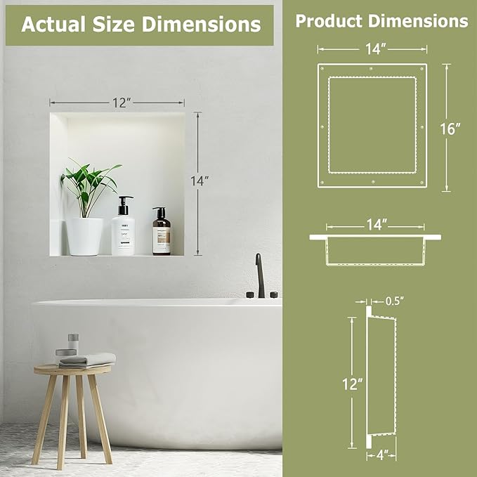 Suteck 16-Inch x 14-Inch x 6-Inch Recessed Shower Niche, Single Shelf, Ready for Tile, Black