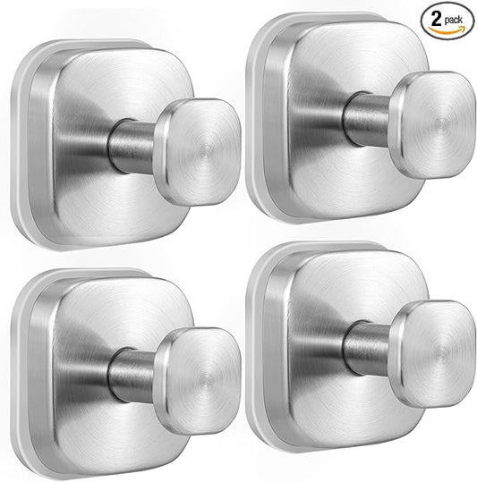 Suction Cup Hooks for Shower - Reusable No-Drill Mounting - Hooks for Towels, Robes & Loofah on Metal, Glass, Mirrors, Tile & Smooth Non-Porous Surfaces (4, Brushed Nickel)