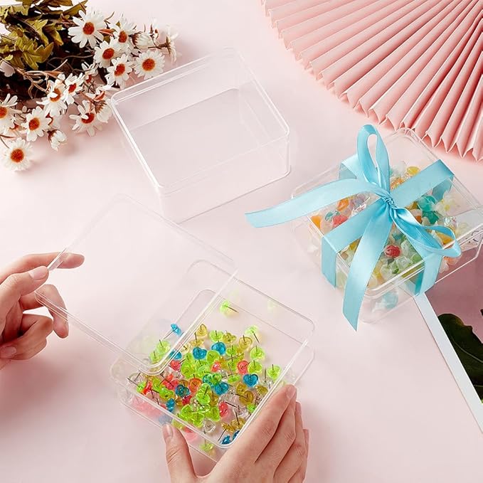 BENECREAT 4Pcs Acrylic Storage Boxes with Lids, 4.7x5x2.3inch Square Storage Containers Cube Storage Display Box for Wedding, Party, Treats, Jewelry Accessories