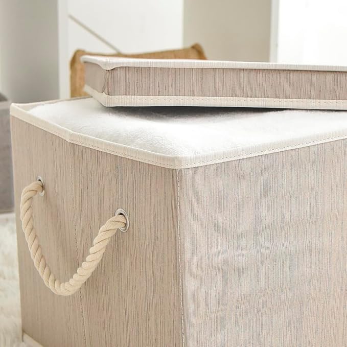 2 Pack Large Storage Baskets for Shelves | Fabric Closet Organizers and Storage Bins with Lids Home Organization | Decorative Collapsible Baskets for Organizing Clothes 16.3"x 12"x 10.24"