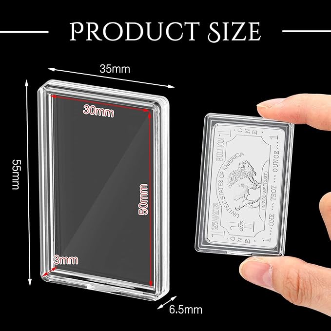 Batiyeer 400 Pcs 1 oz Silver Bar Case Holder Clear Acrylic Bar Capsule Storage Container for 1 Ounce Holder with Plastic Storage Box for Collectors Investors