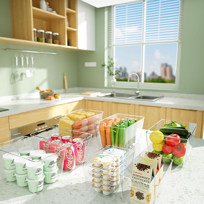 BALEINE Clear Plastic Storage Bins, Pantry Organization, BPA Free Stackable Refrigerator Organizers and Storage with Handles for Kitchen Fridge Cabinet Bathroom (6PK, 10.5x6x5)