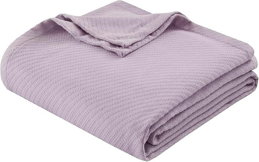 Madison Park Liquid Cotton Blanket Breathable, Softer Ring Spun Weave, Diamond Motif, Luxurious 100% Cotton All Seasons Lightweight Summer Blanket for Bed, Couch, Office, Lilac, Full/Queen