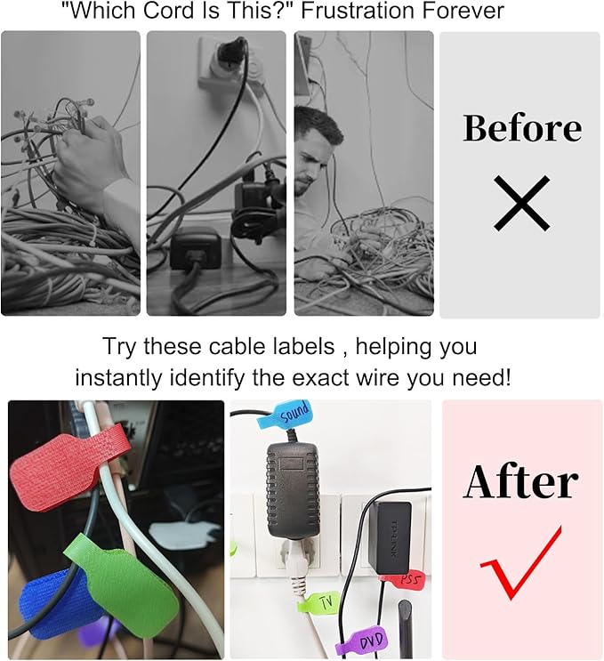 32 Pcs Cable Labels, Write On Cord Labels Tags for Electronics, Wire Markers Electrical, Reusable Large Size Plastic Label for Charging Cords Management and Identification (8 Colors)