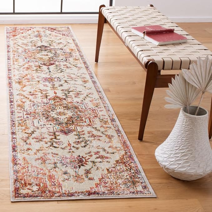 SAFAVIEH Crystal Collection Runner Rug - 2'2" x 7', Light Blue & Burgundy, Medallion Distressed Design, Non-Shedding & Easy Care, Ideal for High Traffic Areas in Living Room, Bedroom (CRS501F)
