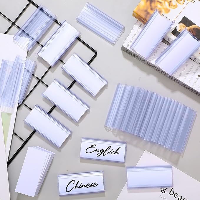 Yulejo 200 Pieces Wire Shelf Label Holders Wire Label Holder Plastic Shelf Tags for Shelving Clips with Paper Inserts, Compatible with 1-1/4 Inch Shelves