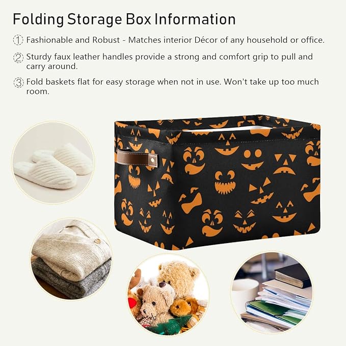 Halloween Basket Cute Halloween Baskets with Handles Collapsible Organizer Box Shelf Storage Baskets for Holiday Home Decor 2PCS