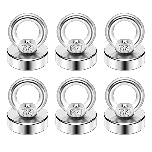 DIYMAG Magnetic Hooks, 40 Lbs Heavy Duty Rare Earth Neodymium Magnet Hooks with Countersunk Hole Eyebolt for Home, Kitchen, Workplace, Office and Garage, Pack of 6