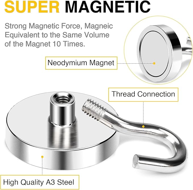 DIYMAG Magnetic Hooks,10pack Magnet Hook Essentials Strong Heavy Duty Magnetic Hooks for Kitchen Refrigerator Hanging Classroom Cruise Cabins Accessories Hooks Silver