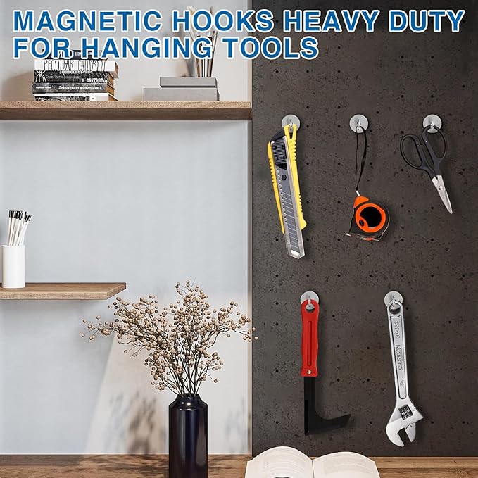 LOVIMAG Magnetic Hooks for Cruise Cabins, 120lbs Magnetic Hooks for Classroom, Strong Magnets with Hooks for Hanging, Neodymium Magnet Hooks for Fridge, Ceiling, Locker, Camper, Travel-25 Pcs