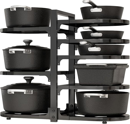 Adjustable Heavy Duty Pots and Pans Organizer Under Cabinet, 8-Tier Pot and Pan Organizers Inside Cabinet, Kitchen Cabinet Organizers and Storage, Black