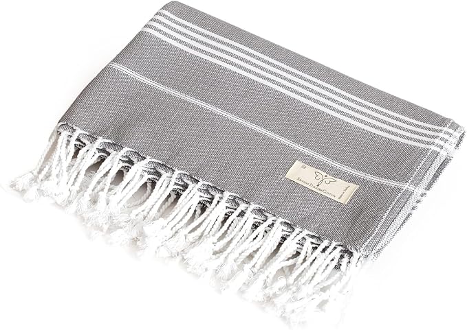 SMYRNA TURKISH COTTON Beach Blanket – Sand-Free Oversized Beach Throw 50x60 – Quick-Dry Lightweight Turkish Towel for Beach, Pool, Picnic & Outdoor Travel – Eco-Friendly Recycled Cotton, Dark Gray