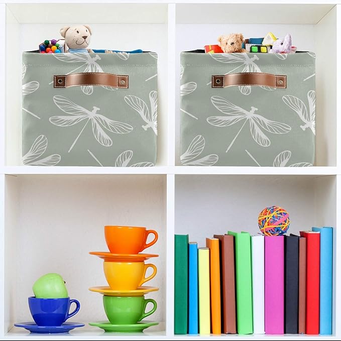 susiyo Large Foldable Storage Bin Dragonflies Fabric Storage Baskets Collapsible Decorative Baskets Organizing Basket Bin with PU Handles for Shelves Home Closet Bedroom Living Room-1Pack
