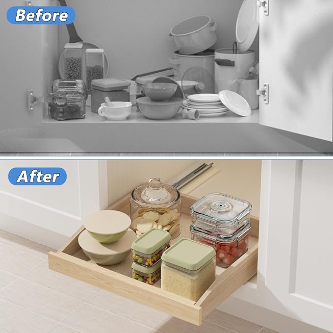 ROOMTEC Pull Out Cabinet Drawer for Kitchen Cabinets 25.5" W x 21" D, Pull Out Cabinet Organizer, Bottom Assembly, Requires At Least 26.5” Cabinet Opening