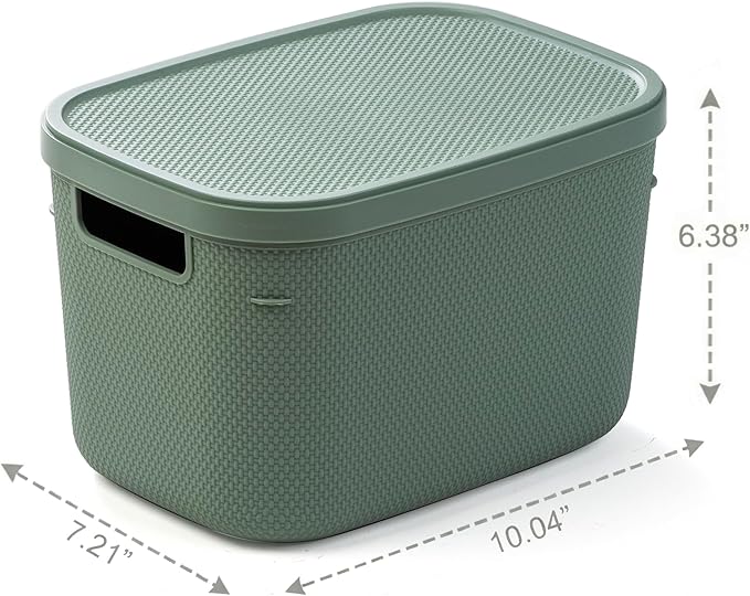 BINO | Plastic Storage Bins with Lids, 5.5 Liter - 3 Pack, Desert Green | THE TWILL COLLECTION | Plastic Bins for Organization | Woven Storage Baskets for Organizing Pantry Shelf Organizer Basket Bin