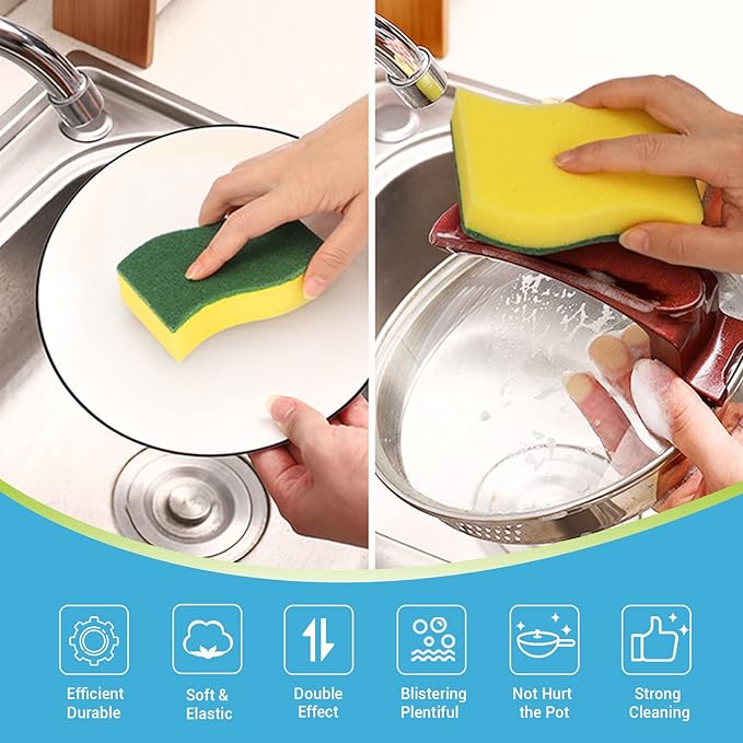 AIDEA Heavy Duty Scrub Sponge or Cleaning, Stink Free Sponge, Effortless Eco Pads for Dishes,Pots,Pans All at Once