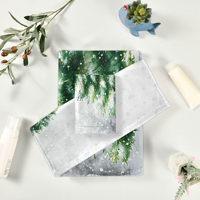 Christmas Winter Towels Set of 3 Rustic Christmas Tree with Snowflakes Bathroom Towel Soft Absorbent Bath Hand Towels Washcloth Guest Towel Sets Xmas Holiday Decor