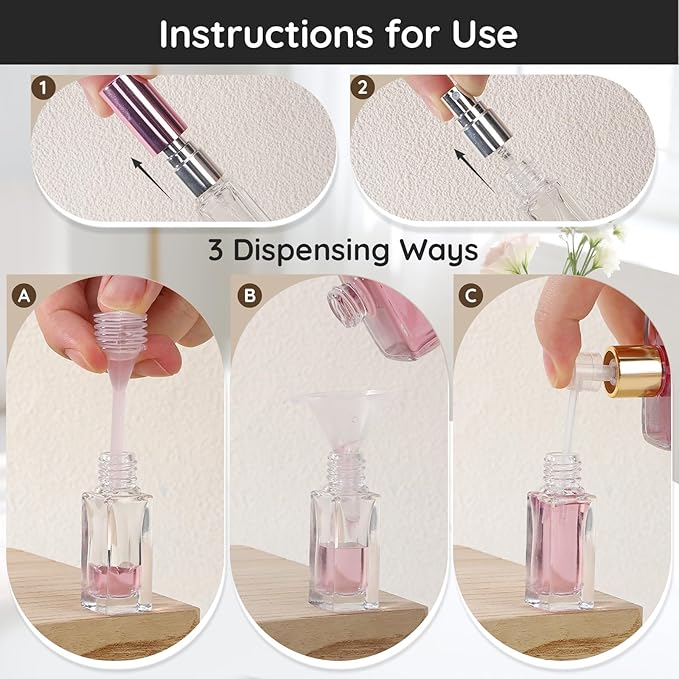 Segbeauty 20pcs 0.17oz Mini Spray Bottles Empty, Glass Perfume Bottles Refillable, 5ml Portable Travel Perfume Atomizer Fine Mist, Bulk Small Travel Cologne Sprayer Refill Bottle with Transfer Tool