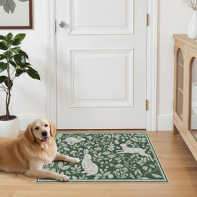 Vintage Living Room Area Rug 2x3 - Large Soft Washable Oriental Traditional Distressed Farmhouse Rugs for Bedroom - Indoor Floor Accent Carpet for Home Office House Decor -Easter Green