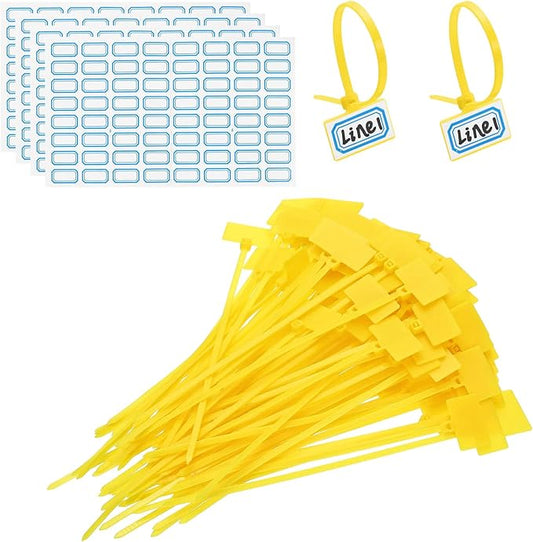 PATIKIL 6inch Zip Ties, 200pcs Cable Ties Tags Nylon Wire Marking Label Self Locking Plastic Straps Write on with Label Tags Paper for Organization Cord Network Ethernet Marking, Yellow