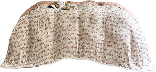 SANACYNA 100% Cotton Muslin Blanket 6-Layer Gauze King Size Floral Bed Blanket Lightweight Soft and Breathable Blanket for Sofa Couch Bed Coverlet Keep Warm (Floral, King 90" X 104")