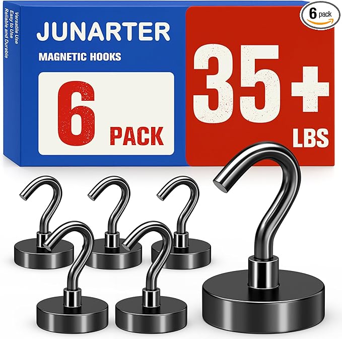 6Pack Strong Magnetic Hooks Heavy Duty, Magnet Hooks, 35lbs Metal Magnetic Hooks for Cruise Cabins, Magnet with Hooks, Magnet Hook, Magnetic Hook for Hanging, Refrigerator, Garage