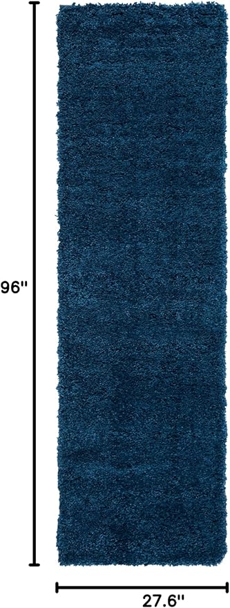 SAFAVIEH Fontana Shag Collection Runner Rug - 2'3" x 8', Blue, Solid Design, Non-Shedding & Easy Care, 2-inch Thick Ideal for High Traffic Areas in Living Room, Bedroom (FNT800M)