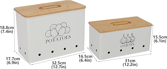 Potato Onion Kitchen Storage Canisters,Storage Bin For Kitchen 2 Pack Set,potatoe, Potato Storage Box，storage And Long Shelf Life With Aerating Tin Storage Holes-white