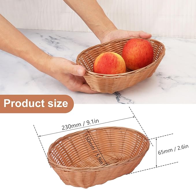 9 Inch Oval Poly Wicker Baskets - Bulk, 23 Pack, Bread & Serving Baskets for Home & Restaurant Use