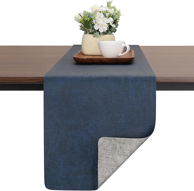 Table Runners 94 Inches Long, Dual-Sided Faux Leather Farmhouse Table Runner Waterproof Heatproof Non-Slip for Living Room Party Home Decor Holiday Decorations(Gray Blue, 12 x 94 Inch)