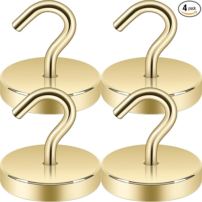Neosmuk Magnetic Hooks, Heavy Duty 170lb Strong Magnets for Cruise Cabins, Ship Essentials, Large Metal Hooks for Hanging on Fridge(Gold,Pack of 4)