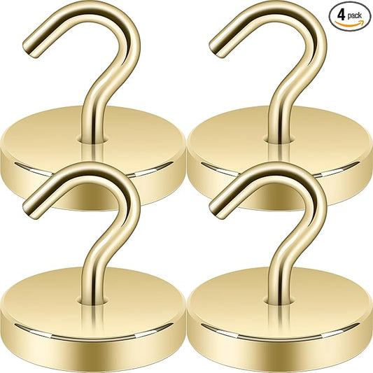 Neosmuk Magnetic Hooks, Heavy Duty 170lb Strong Magnets for Cruise Cabins, Ship Essentials, Large Metal Hooks for Hanging on Fridge(Gold,Pack of 4)