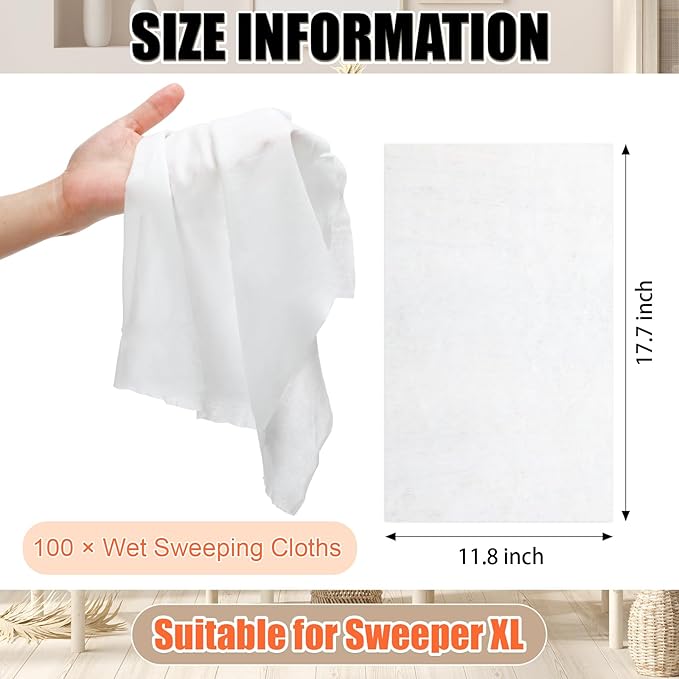 100 Counts Sweeper Wet Mopping Cloths Compatible with Swiffer 17.7'' x 11.8'' Large Wet Mop Pads Refills XL Disposable Floor Wipes Duster for Sweeping Scrubbing Cleaning Wood Hardwood Tile