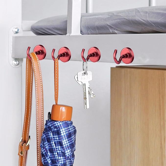 MIKEDE Strong Magnetic Hooks, 120Lbs Heavy Duty Magnetic Hooks for Cruise, Neodymium Earth Magnets with Hooks for Hanging, Super Metal Magnetic Hanger for Grill, Storage (Red,10 Pack)