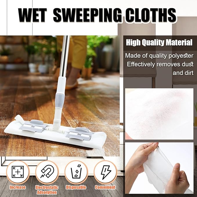 300 Counts Sweeper Wet Mopping Cloths Compatible with Swiffer 17.7'' x 11.8'' Large Wet Mop Pads Refills XL Disposable Floor Wipes Duster for Sweeping Scrubbing Cleaning Wood Hardwood Tile