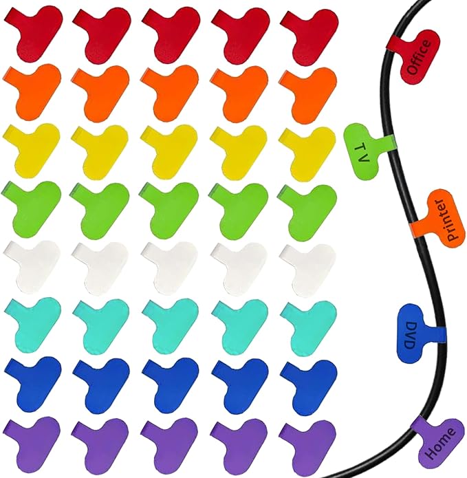 40 Pcs Multi Color Cable Labels, Oval Wire Labels for Electronics, Computer & Industrial Cable Management and Identification, Durable Cord Tags with Writable Surface in 8 Assorted Colors(1.5" x 0.78")