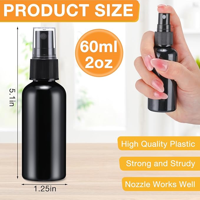 Zhehao 200 Pcs Small Spray Bottle Bulk 2 oz Plastic Mist Spray Bottles for Essential Oils Fine Mist Sprayer Reusable Refillable Portable Travel Containers for Perfume Cleaning Samples(Black)
