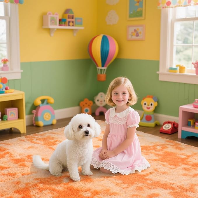 Mottling Orange Fluffy Rug Shaggy Area Rug, 2x4 Area Rugs for Girls Bedroom, Soft Cute Baby Play Mat, Indoor Floor Carpet for Teen, Nursery, Preppy Dorm, Plush Aesthetic Bedside Rug