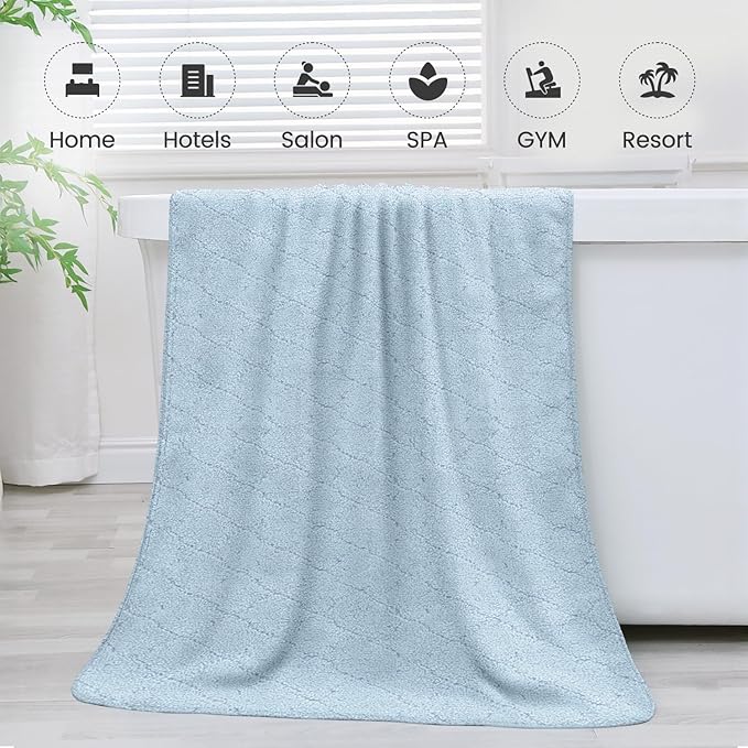 Bath Towels Pack of 2, 30 in x 60 in, Large Microfiber Bath Towel Set, Ultra Soft, Super Absorbent, Fast Drying, Use for Sauna, Sport, Travel, Fitness, SPA, Yoga,Coral Fleece -Light Blue