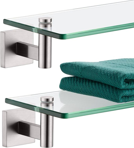 KOKOSIRI Floating Shelf Bathroom Wall Mount Shelves 20-Inch for Bedroom Living Room Kitchen Hanging Rack Brushed Stainless Steel 2 Pack B1105BR-L20-P2