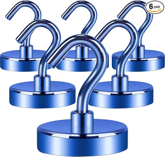 Neosmuk Magnetic Hooks,Heavy Duty Earth Magnets with Hook for Refrigerator, Extra Strong Cruise Hook for Hanging, Magnetic Hanger for Curtain, Grill(Navyblue, 6 Pack)