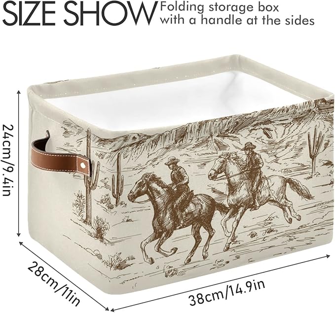 Storage Basket Western Desert Cowboy Storage Bin Cube with Handles Foldable Storage Baskets for Shelves Living Room Home Decor 1PC