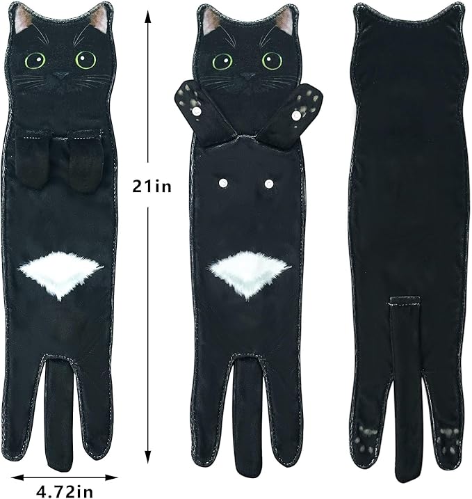 PAT JUUMG Black Cat Hand Towels for Bathroom Kitchen, Cute Home Decorative Decor Hanging Face Towels, Super Absorbent Soft, Cat Lovers Gifts for Housewarming Christmas Mothers Day Birthday